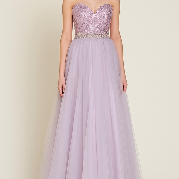 Bailey Bridal Prom Quinceañera Sweetheart Strapless Purple bling tulle ball gown - Picture 1 of 15